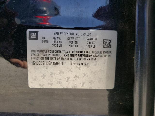 Photo 10 from auction – 2016 CHEVROLET SONIC LT with VIN 1G1JC5SH5G4159961