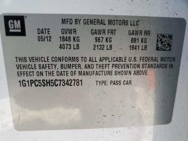 Photo 10 from auction – 2012 CHEVROLET CRUZE LS with VIN 1G1PC5SH5C7342781