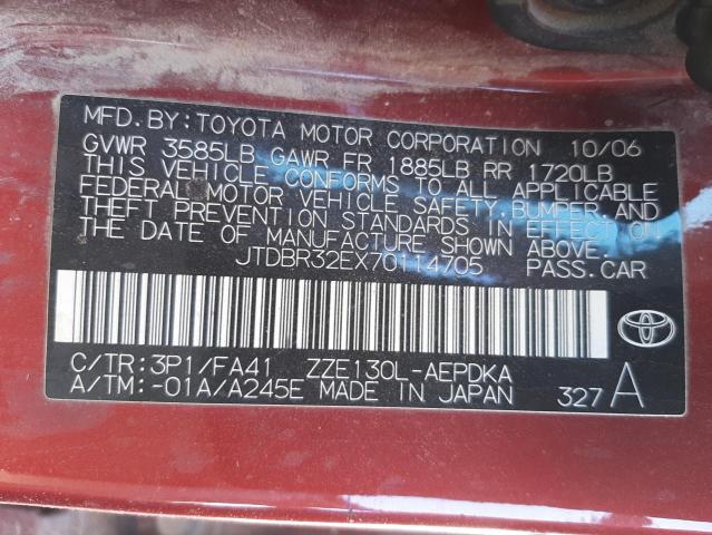Photo 10 from auction – 2007 TOYOTA COROLLA CE with VIN JTDBR32EX70114705