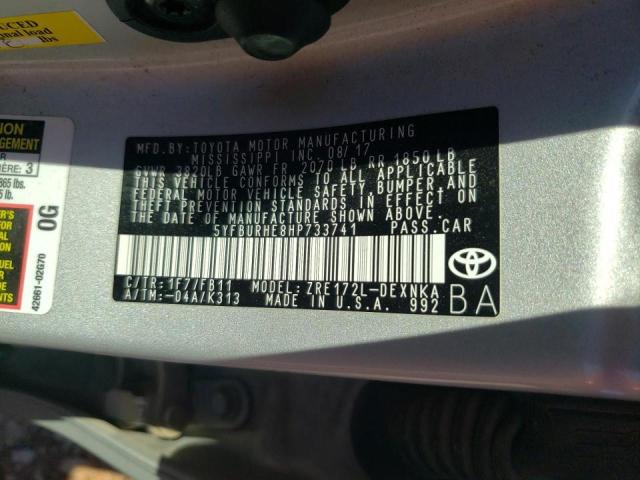 Photo 10 from auction – 2017 TOYOTA COROLLA L with VIN 5YFBURHE8HP733741