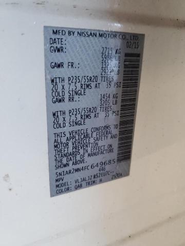 Photo 10 from auction – 2015 NISSAN PATHFINDER with VIN 5N1AR2MN4FC649685