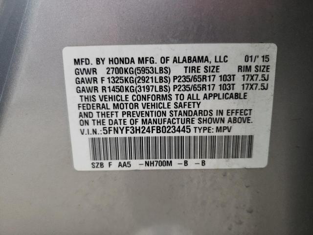 Photo 10 from auction – 2015 HONDA PILOT LX with VIN 5FNYF3H24FB023445
