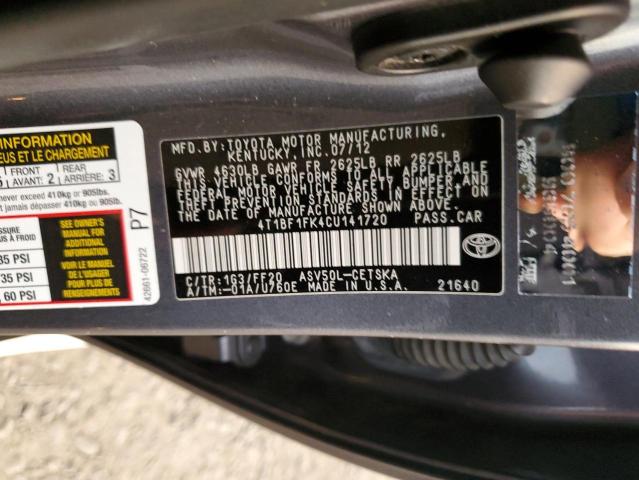 Photo 10 from auction – 2012 TOYOTA CAMRY BASE with VIN 4T1BF1FK4CU141720