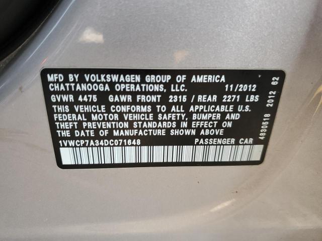 Photo 10 from auction – 2013 VOLKSWAGEN PASSAT SEL with VIN 1VWCP7A34DC071648
