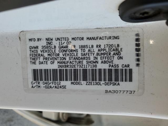 Photo 10 from auction – 2003 TOYOTA COROLLA CE with VIN 1NXBR32E73Z117138