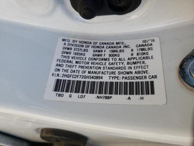 Photo 10 from auction – 2016 HONDA CIVIC EX with VIN 2HGFC2F72GH540894