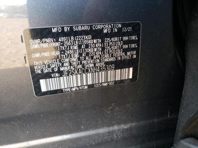 Photo 10 from auction – 2022 SUBARU FORESTER with VIN JF2SKACCXNH435309