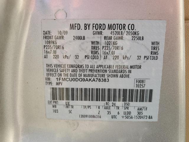 Photo 10 from auction – 2010 FORD ESCAPE XLT with VIN 1FMCU0DG9AKA78383