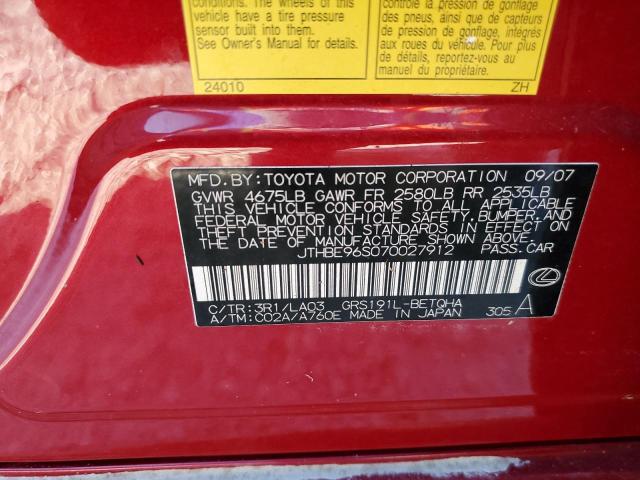 Photo 10 from auction – 2007 LEXUS GS 350 with VIN JTHBE96S070027912