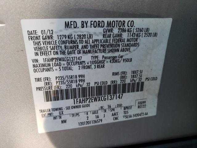 Photo 10 from auction – 2012 FORD TAURUS SEL with VIN 1FAHP2EWXCG137147