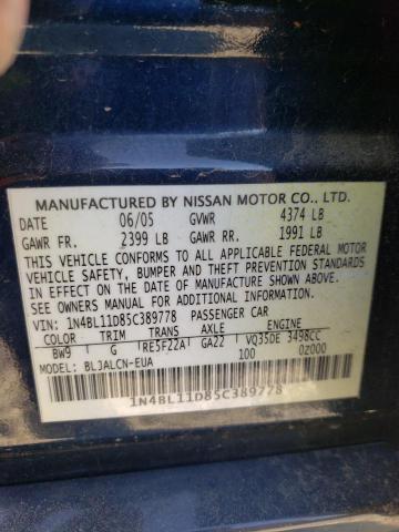 Photo 10 from auction – 2005 NISSAN ALTIMA SE with VIN 1N4BL11D85C389778