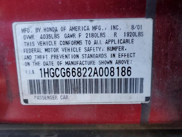 Photo 10 from auction – 2002 HONDA ACCORD EX with VIN 1HGCG66822A008186