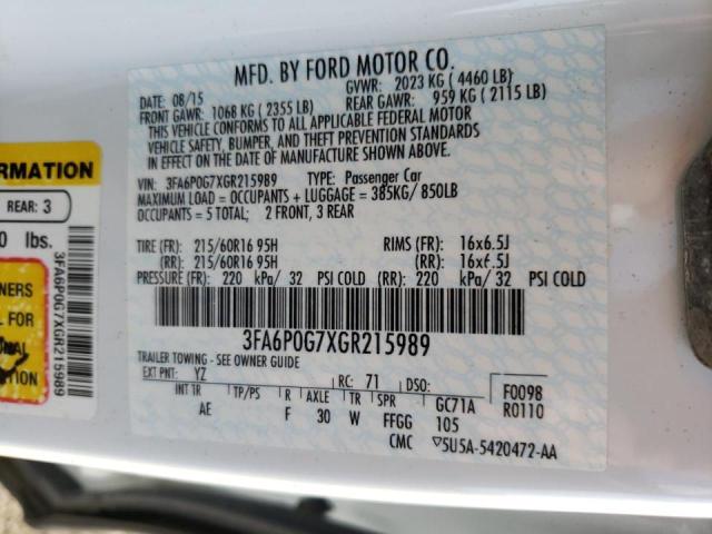 Photo 10 from auction – 2016 FORD FUSION S with VIN 3FA6P0G7XGR215989