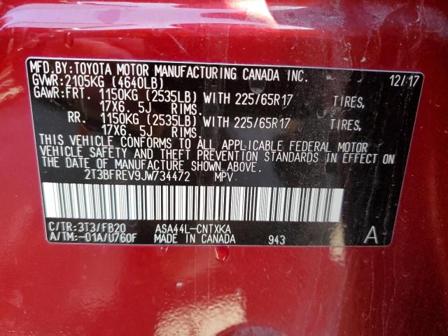 Photo 10 from auction – 2018 TOYOTA RAV4 LE with VIN 2T3BFREV9JW734472