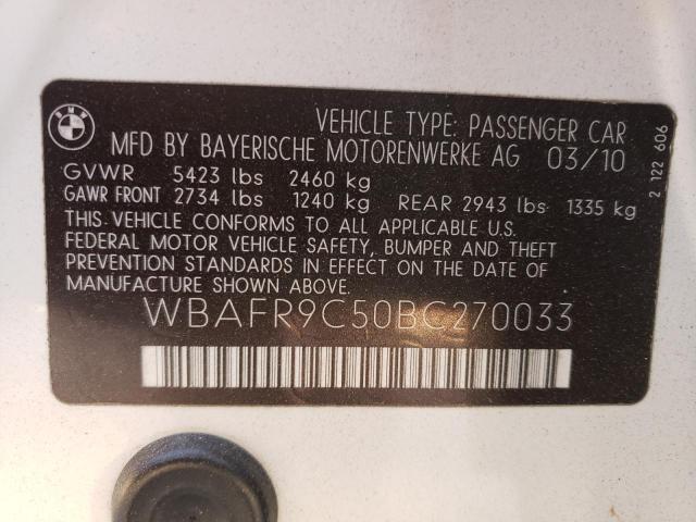 Photo 10 from auction – 2011 BMW 550 I with VIN WBAFR9C50BC270033
