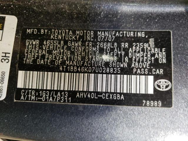 Photo 10 from auction – 2007 TOYOTA CAMRY HYBR with VIN 4T1BB46K07U028835