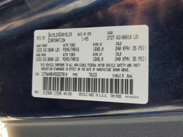 Photo 10 from auction – 2005 DODGE DAKOTA QUA with VIN 1D7HW48K45S227014