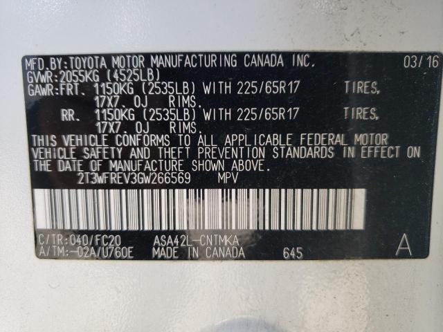 Photo 10 from auction – 2016 TOYOTA RAV4 XLE with VIN 2T3WFREV3GW266569
