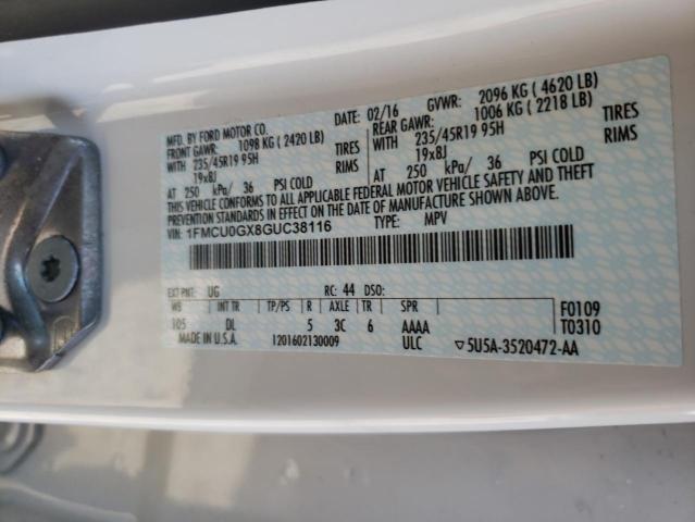 Photo 10 from auction – 2016 FORD ESCAPE SE with VIN 1FMCU0GX8GUC38116