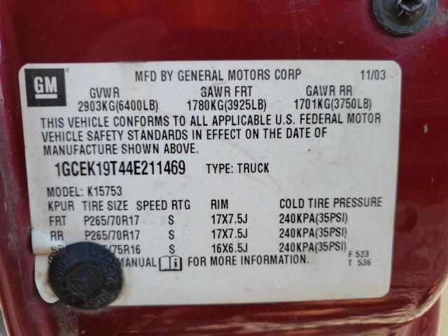 Photo 10 from auction – 2004 CHEVROLET SILVERADO with VIN 1GCEK19T44E211469