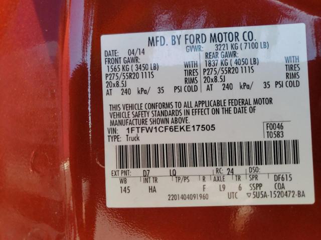 Photo 10 from auction – 2014 FORD F150 SUPER with VIN 1FTFW1CF6EKE17505