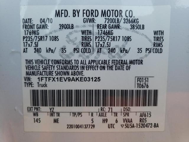 Photo 10 from auction – 2010 FORD F150 SUPER with VIN 1FTFX1EV9AKE03125