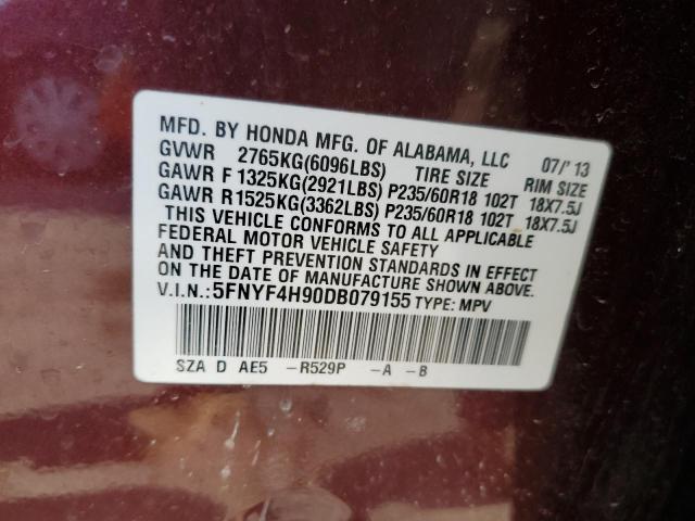 Photo 10 from auction – 2013 HONDA PILOT TOUR with VIN 5FNYF4H90DB079155