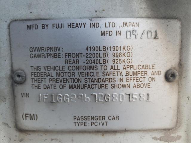 Photo 10 from auction – 2002 SUBARU IMPREZA 2. with VIN JF1GG29672G807581