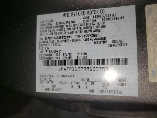 صورة رقم 10 من المزاد - 2003 FORD ESCORT ZX2 مع VIN 3FAFP11373R123793
