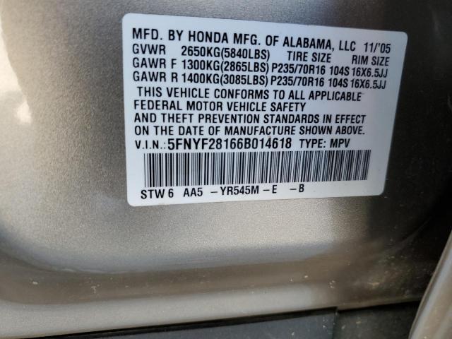 Photo 10 from auction – 2006 HONDA PILOT LX with VIN 5FNYF28166B014618