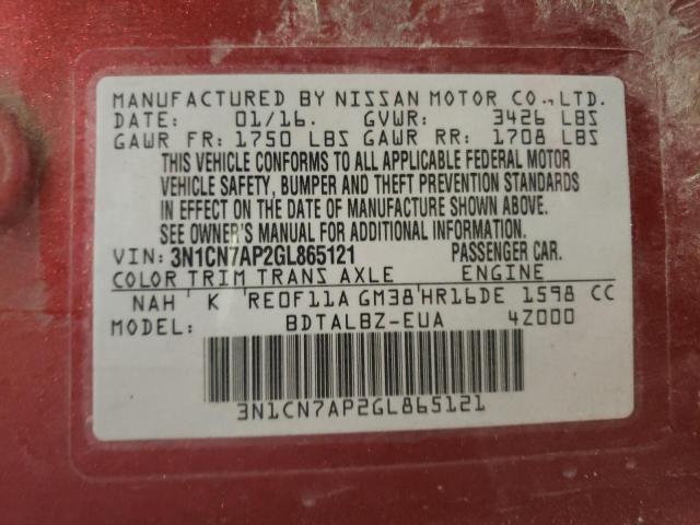 Photo 10 from auction – 2016 NISSAN VERSA S with VIN 3N1CN7AP2GL865121