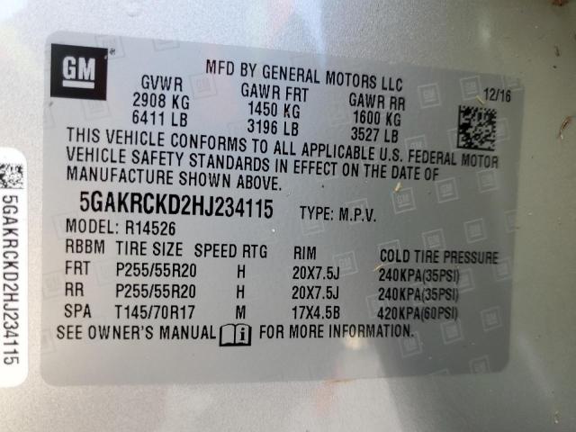 Photo 10 from auction – 2017 BUICK ENCLAVE with VIN 5GAKRCKD2HJ234115