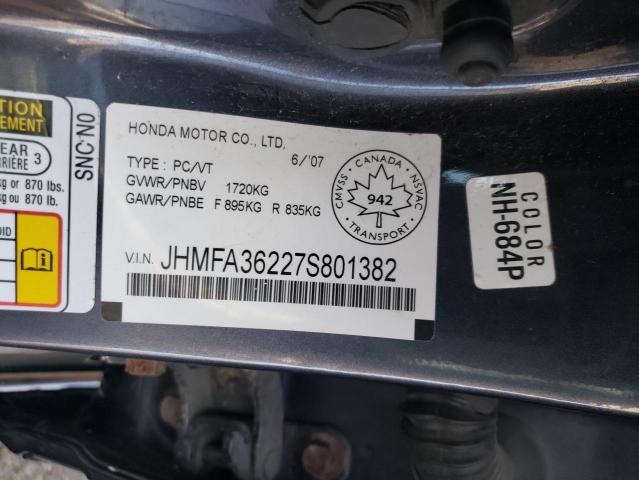Photo 10 from auction – 2007 HONDA CIVIC HYBR with VIN JHMFA36227S801382