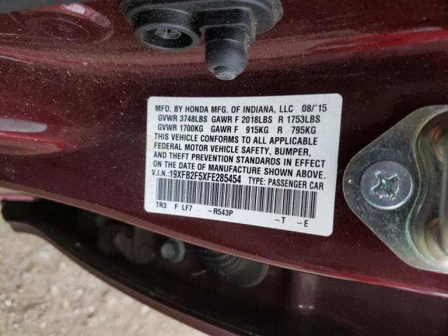 Photo 10 from auction – 2015 HONDA CIVIC LX with VIN 19XFB2F5XFE285454