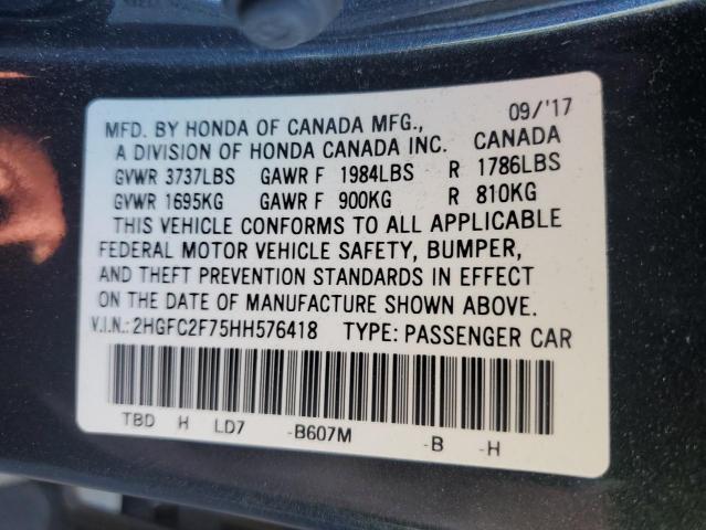 Photo 10 from auction – 2017 HONDA CIVIC EX with VIN 2HGFC2F75HH576418