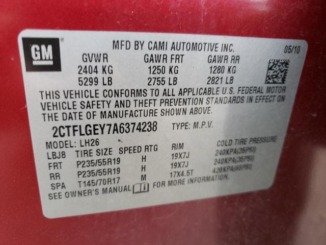 Photo 10 from auction – 2010 GMC TERRAIN SL with VIN 2CTFLGEY7A6374238