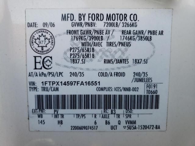 Photo 10 from auction – 2007 FORD F150 with VIN 1FTPX14597FA16551