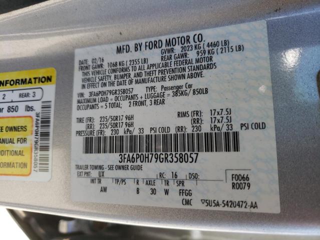 Photo 10 from auction – 2016 FORD FUSION SE with VIN 3FA6P0H79GR358057