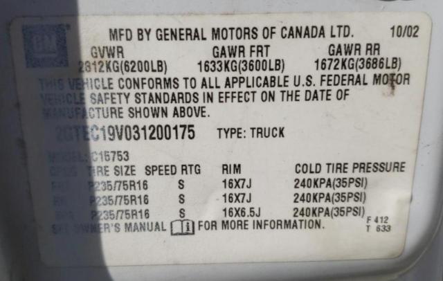 Photo 10 from auction – 2003 GMC NEW SIERRA with VIN 2GTEC19V031200175