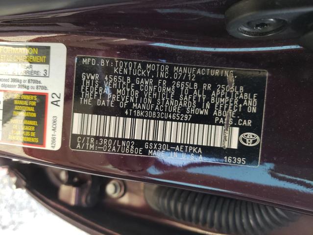 Photo 10 from auction – 2012 TOYOTA AVALON BAS with VIN 4T1BK3DB3CU465297