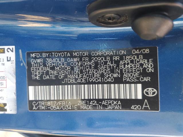 Photo 10 from auction – 2009 TOYOTA COROLLA BA with VIN JTDBL40E199041040