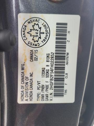 Photo 10 from auction – 2015 HONDA CIVIC LX with VIN 2HGFB2F54FH022852
