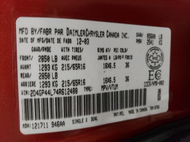Photo 10 from auction – 2004 DODGE GRAND CARA with VIN 2D4GP44L74R612488