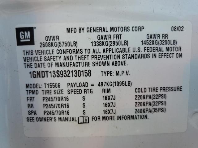 Photo 10 from auction – 2003 CHEVROLET TRAILBLAZE with VIN 1GNDT13S932130158