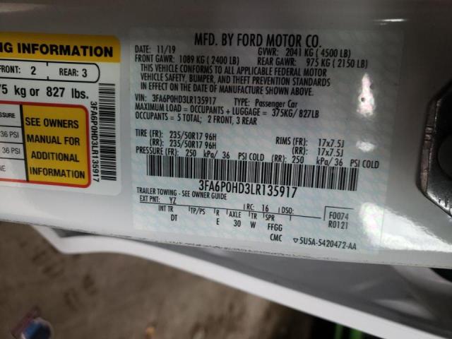 Photo 10 from auction – 2020 FORD FUSION SE with VIN 3FA6P0HD3LR135917