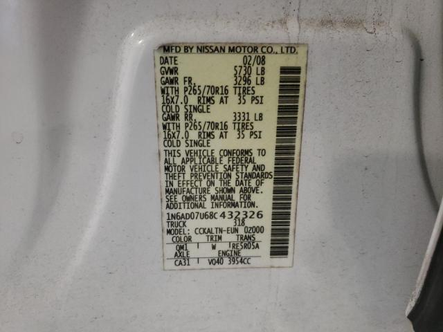 Photo 10 from auction – 2008 NISSAN FRONTIER C with VIN 1N6AD07U68C432326