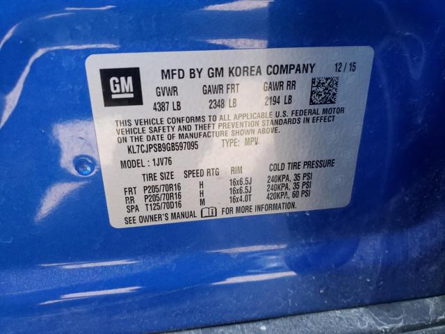 Photo 10 from auction – 2016 CHEVROLET TRAX 1LT with VIN KL7CJPSB9GB597095