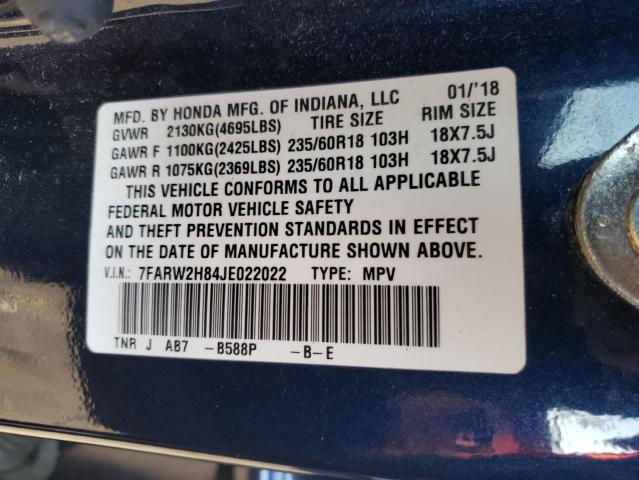 Photo 10 from auction – 2018 HONDA CR-V EXL with VIN 7FARW2H84JE022022