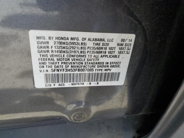 Photo 10 from auction – 2015 HONDA PILOT EXL with VIN 5FNYF3H53FB007005
