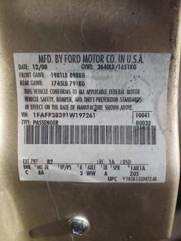 Photo 10 from auction – 2001 FORD FOCUS ZTS with VIN 1FAFP38391W197261
